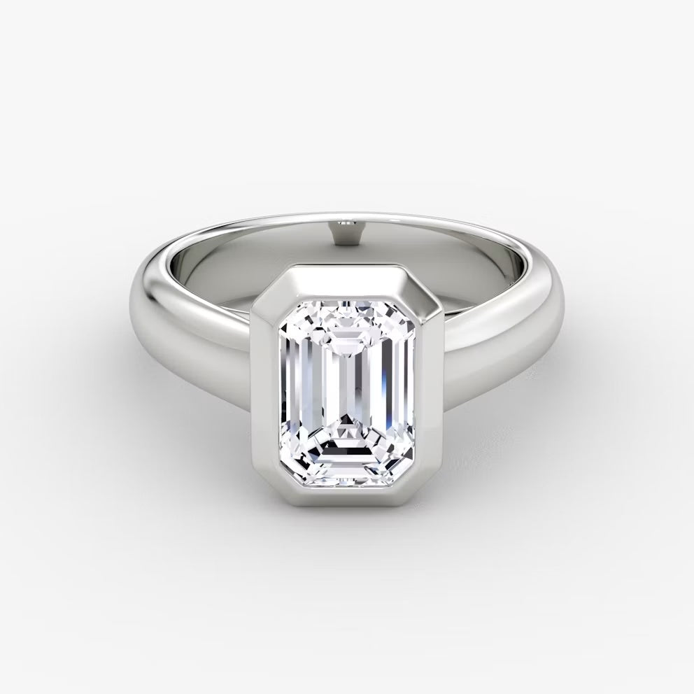 Emerald kesim çerçeve montür tektaş yüzük beyaz altın ön görünüm
