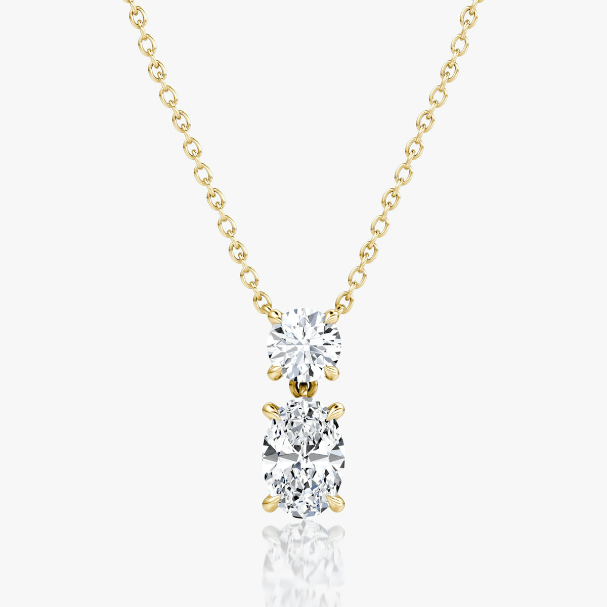 5 Carat Round Oval Duo Drop Tasarım Pırlanta Kolye Gold önden görünüm