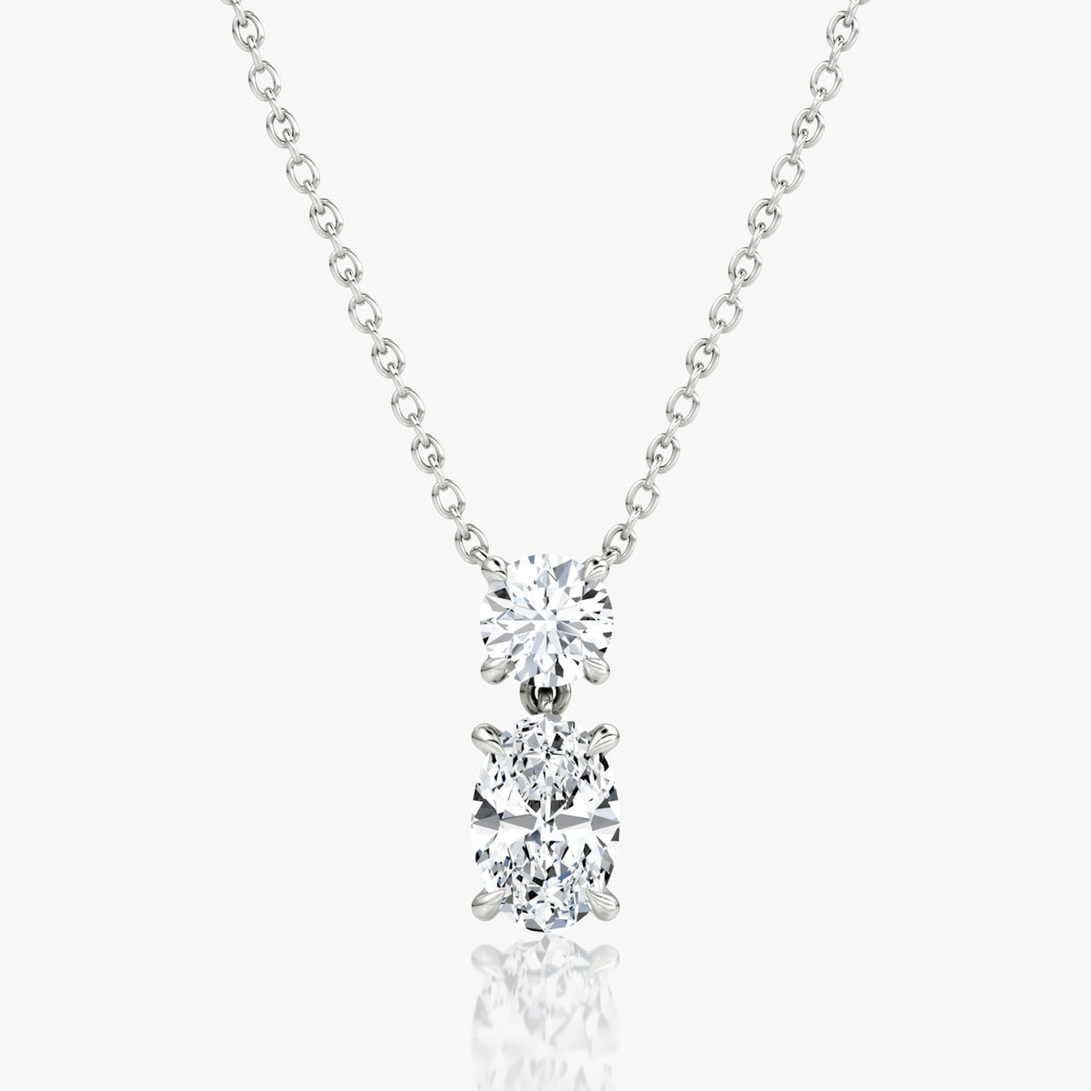 5 Carat Round Oval Duo Drop Tasarım Pırlanta Kolye White önden görünüm