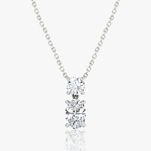 5 Carat Round Oval Duo Drop Tasarım Pırlanta Kolye White önden görünüm