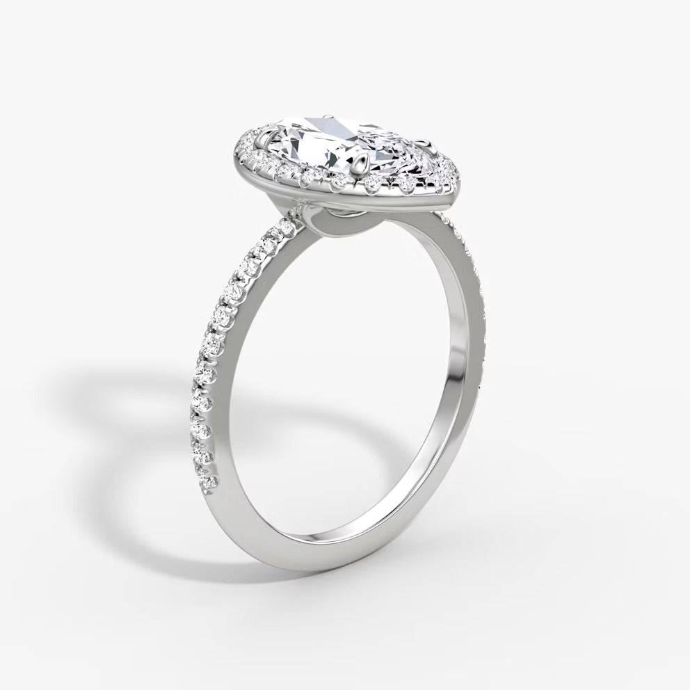 2,00 Carat Markiz Kesim Halo Pırlanta Yüzük Beyaz Altın yan görünüm