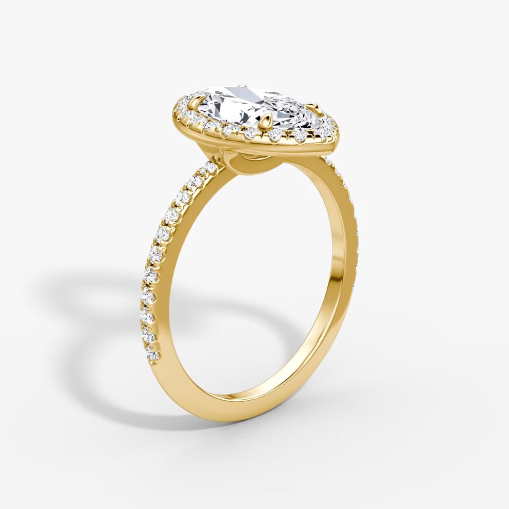 2,00 Carat Markiz Kesim Halo Pırlanta Yüzük Sarı Altın yan görünüm