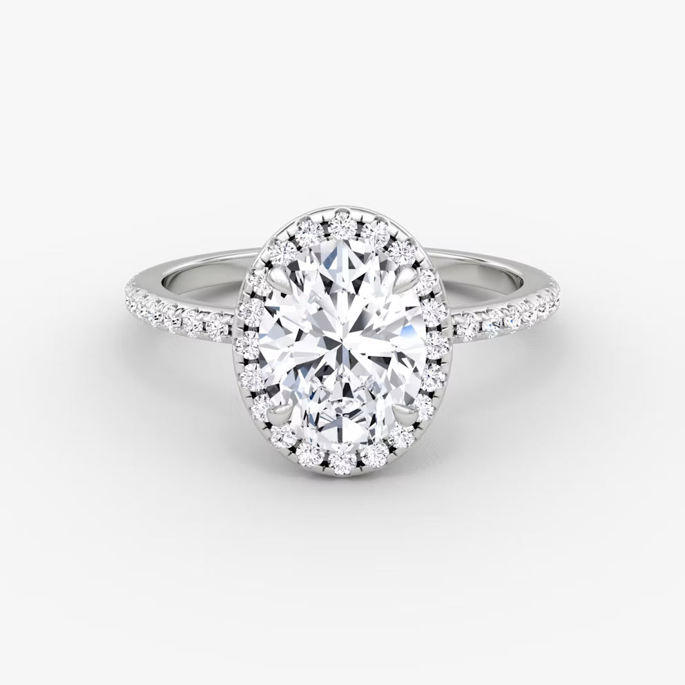 2,00 Carat Oval Kesim Halo Pırlanta Yüzük Beyaz Altın ön görünüm