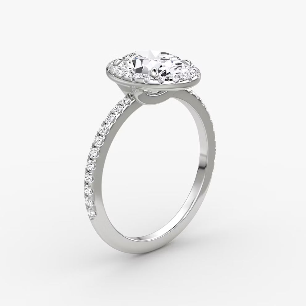 2,00 Carat Oval Kesim Halo Pırlanta Yüzük Beyaz Altın yan görünüm