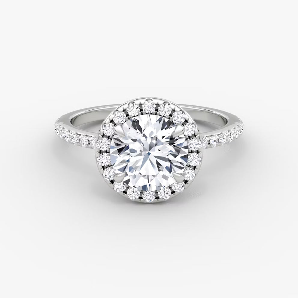 1,00 Carat Round Kesim Halo Pırlanta Yüzük Beyaz Altın ön görünüm