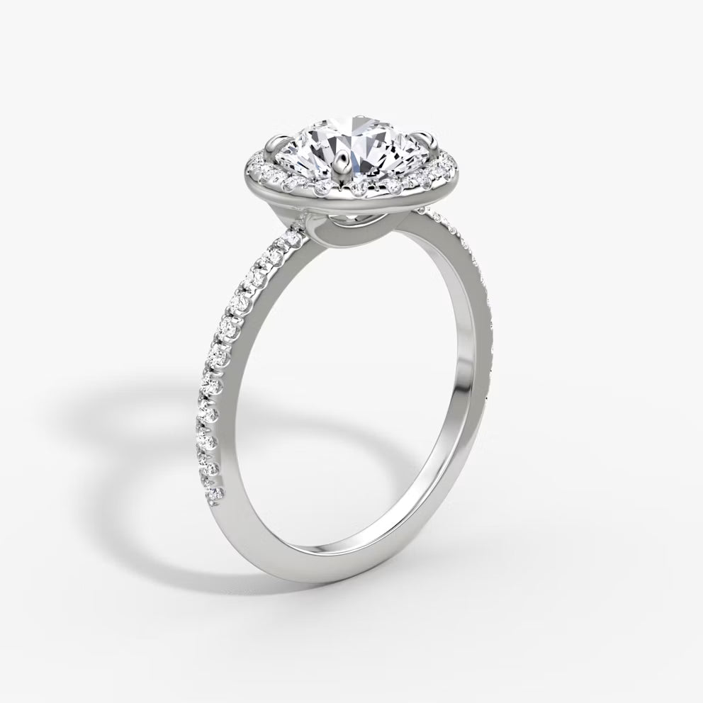 1,00 Carat Round Kesim Halo Pırlanta Yüzük Beyaz Altın yan görünüm