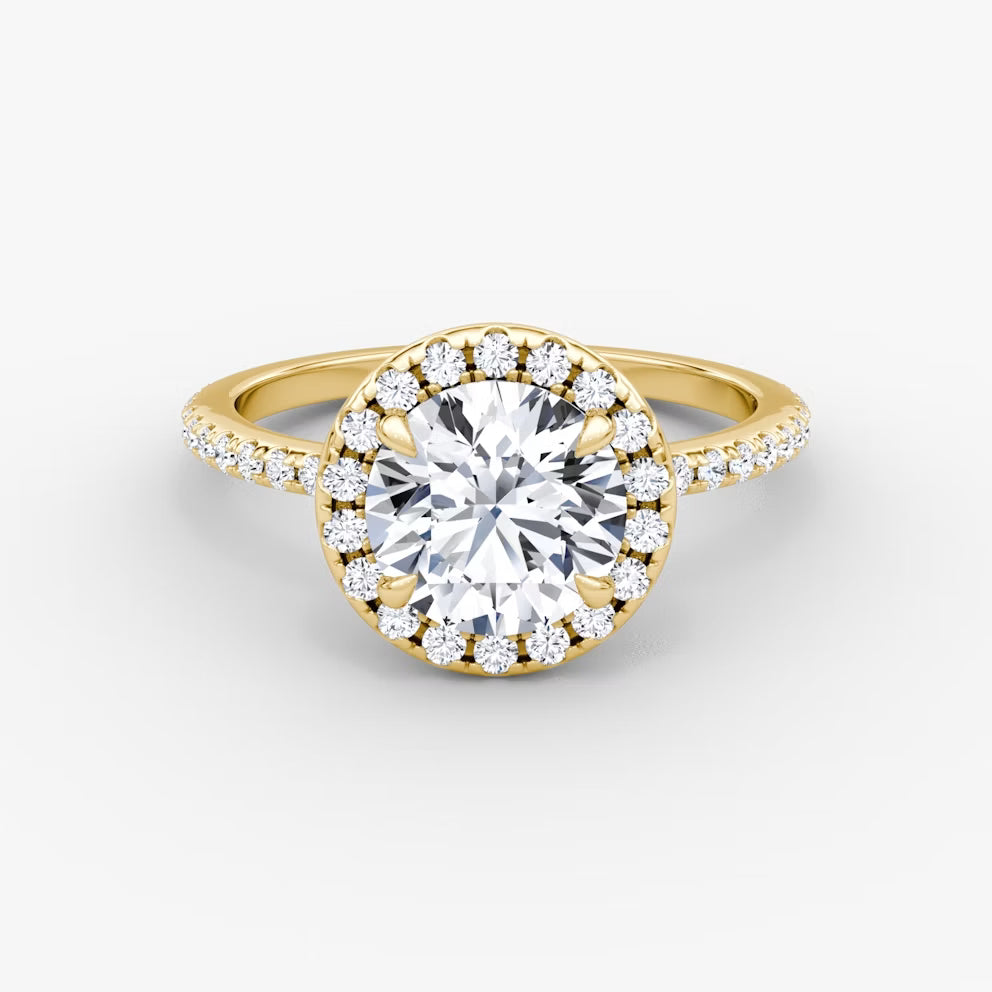 1,00 Carat Round Kesim Halo Pırlanta Yüzük Sarı Altın ön görünüm