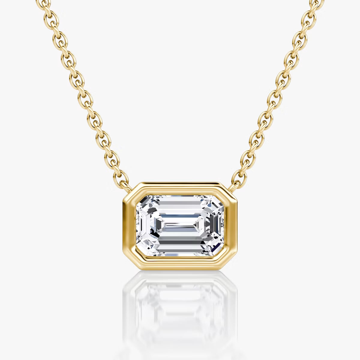 5 Carat Bezel Emerald Tektaş Pırlanta Kolye sarı altın ön görünüm