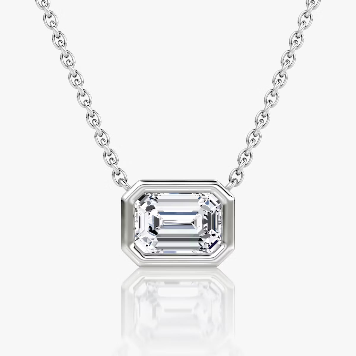 5 Carat Bezel Emerald Tektaş Pırlanta Kolye beyaz altın ön görünüm