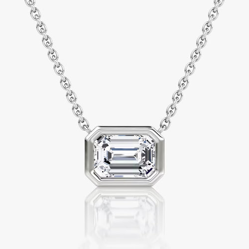 5 Carat Bezel Emerald Tektaş Pırlanta Kolye beyaz altın ön görünüm