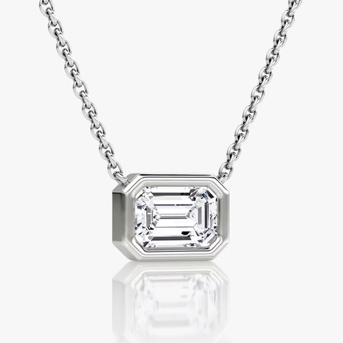 5 Carat Bezel Emerald Tektaş Pırlanta Kolye beyaz altın yan görünüm