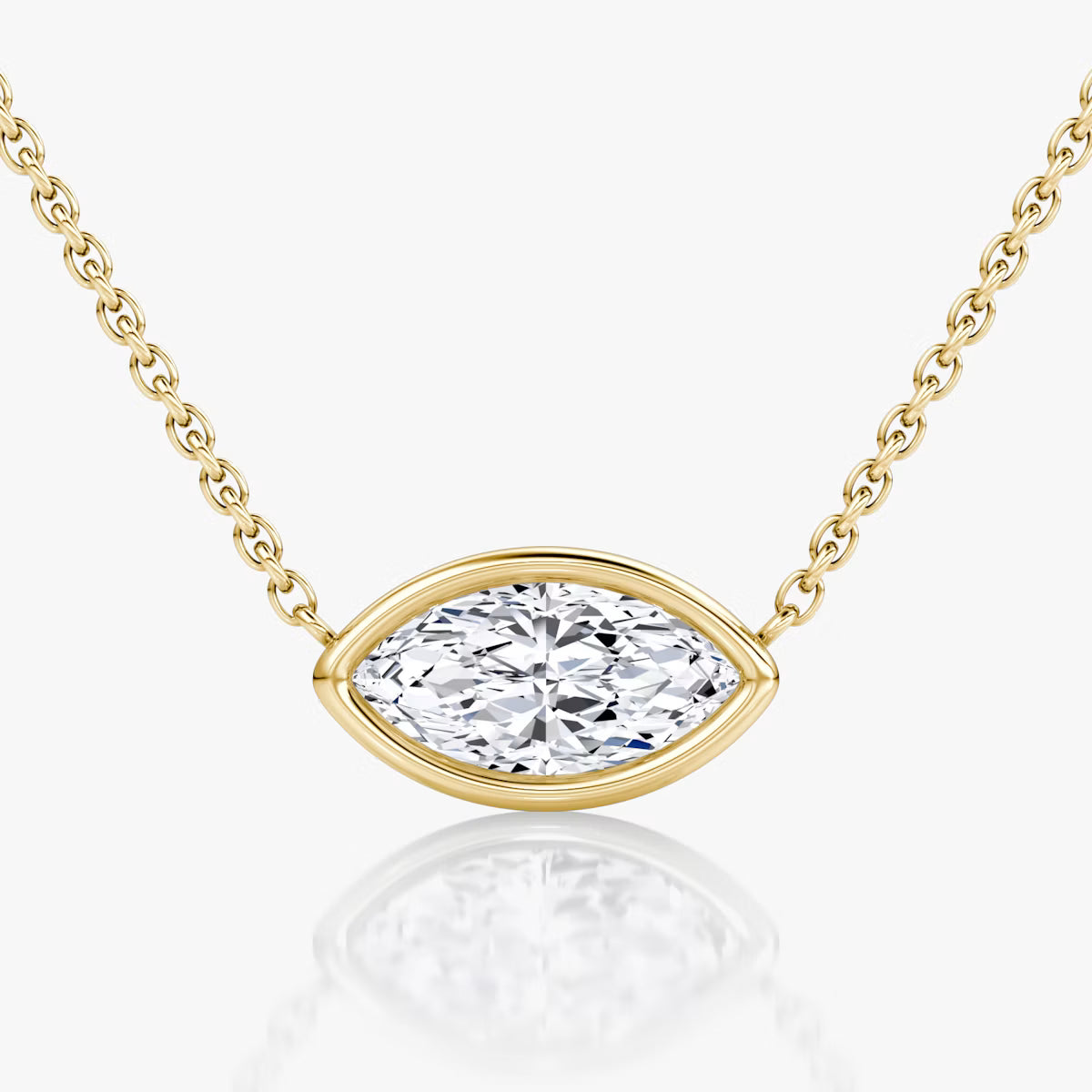 5 Carat Bezel Markiz Tektaş Pırlanta Kolye sarı altın ön görünüm