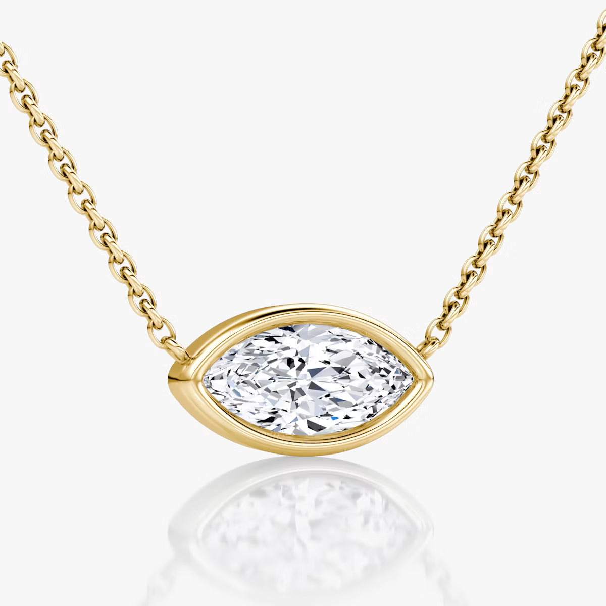 5 Carat Bezel Markiz Tektaş Pırlanta Kolye sarı altın yan görünüm