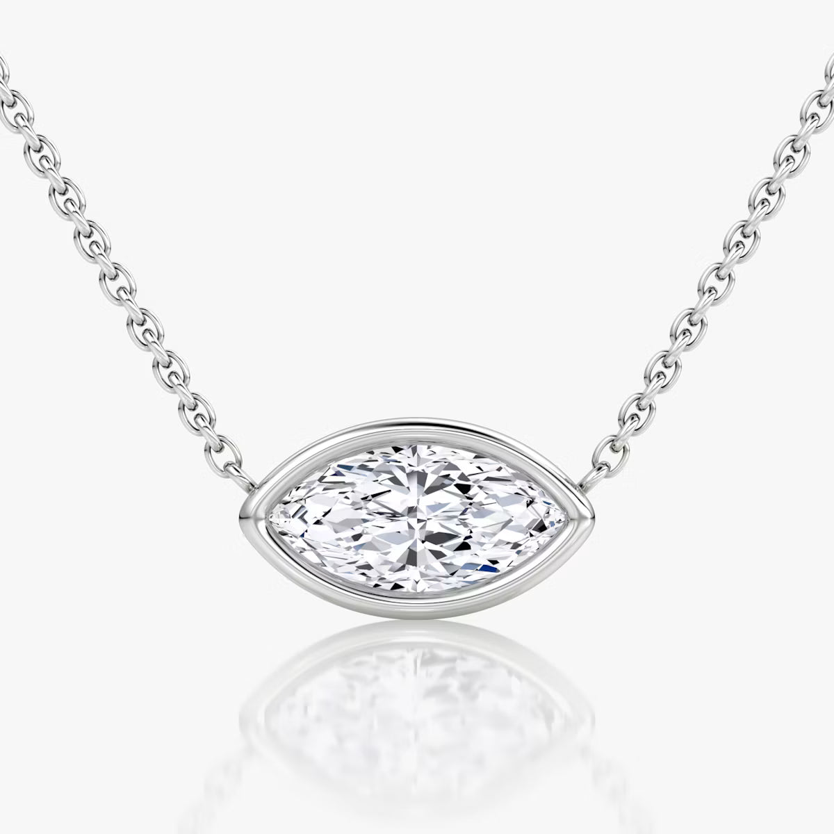 5 Carat Bezel Markiz Tektaş Pırlanta Kolye beyaz altın ön görünüm