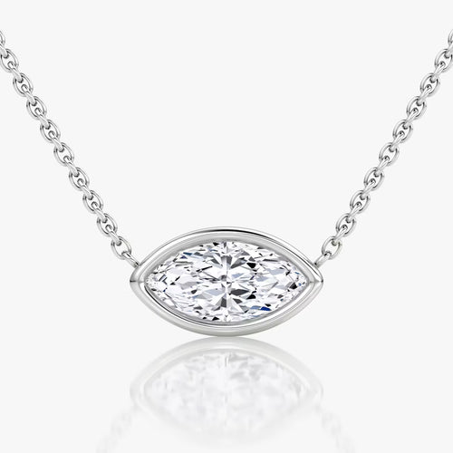 5 Carat Bezel Markiz Tektaş Pırlanta Kolye beyaz altın ön görünüm
