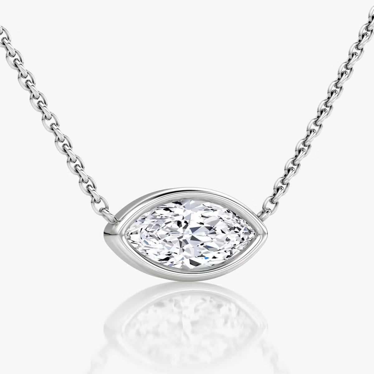 5 Carat Bezel Markiz Tektaş Pırlanta Kolye beyaz altın yan görünüm