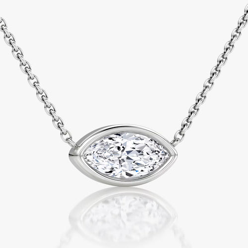 5 Carat Bezel Markiz Tektaş Pırlanta Kolye beyaz altın yan görünüm