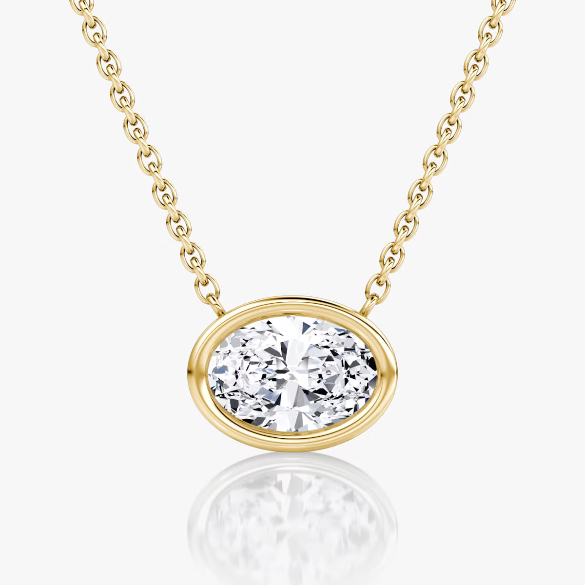 4 Carat Bezel Oval Tektaş Pırlanta Kolye sarı altın ön görünüm