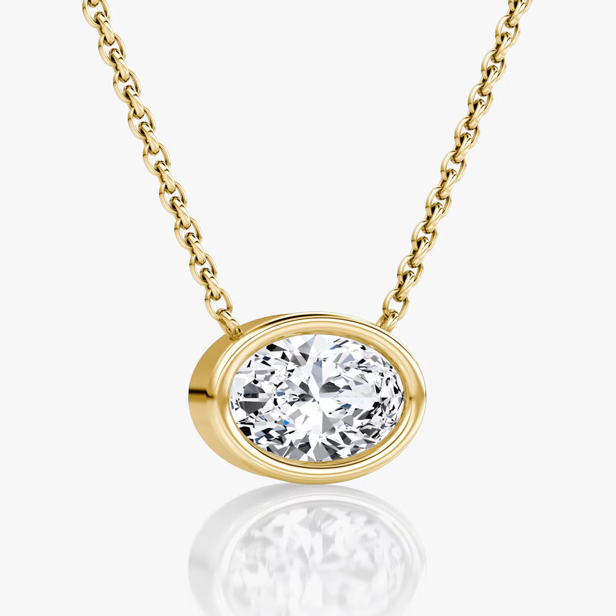 4 Carat Bezel Oval Tektaş Pırlanta Kolye sarı altın yan görünüm