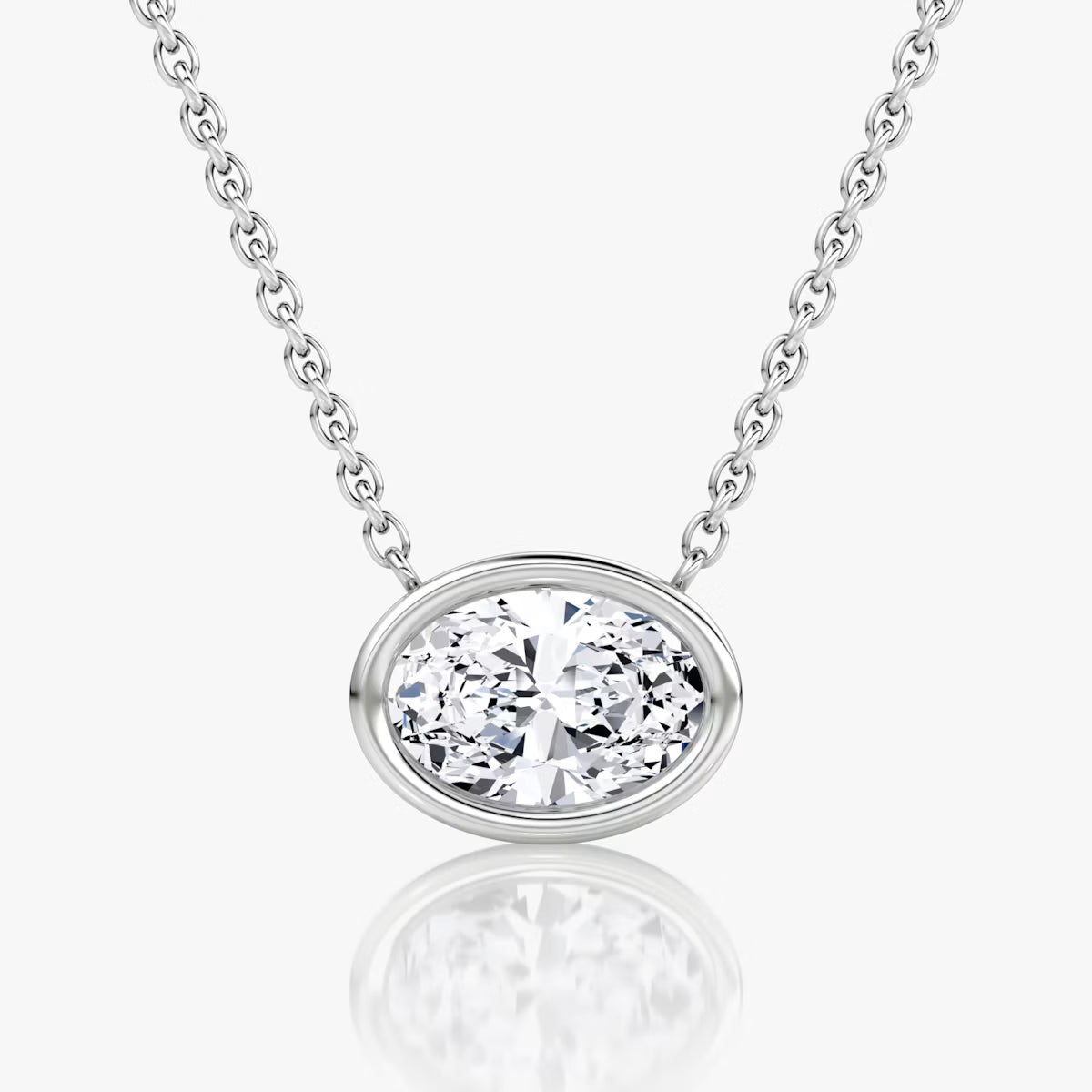 4 Carat Bezel Oval Tektaş Pırlanta Kolye beyaz altın ön görünüm