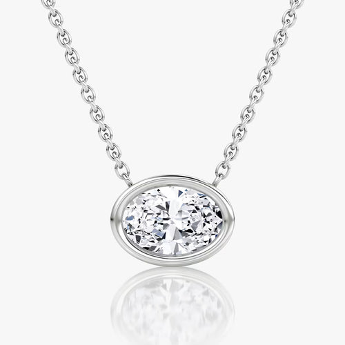 4 Carat Bezel Oval Tektaş Pırlanta Kolye beyaz altın ön görünüm