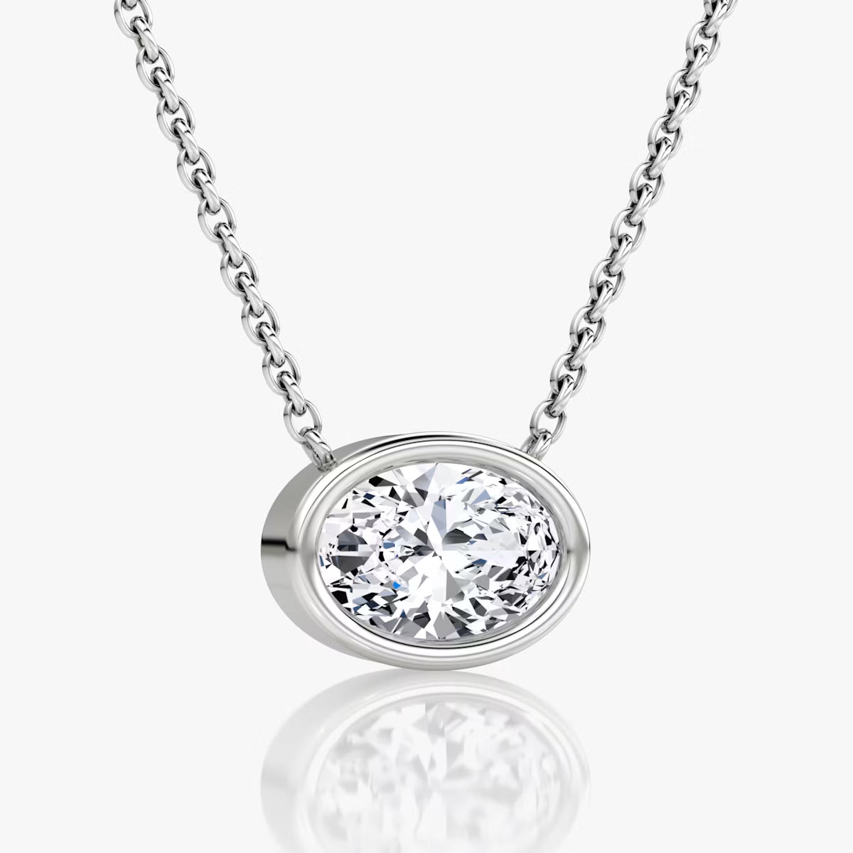 4 Carat Bezel Oval Tektaş Pırlanta Kolye beyaz altın yan görünüm