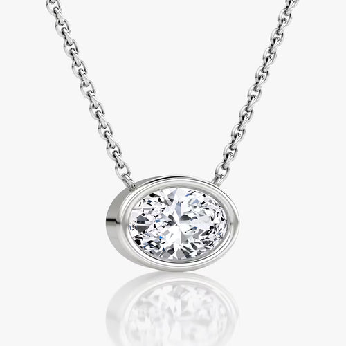 4 Carat Bezel Oval Tektaş Pırlanta Kolye beyaz altın yan görünüm
