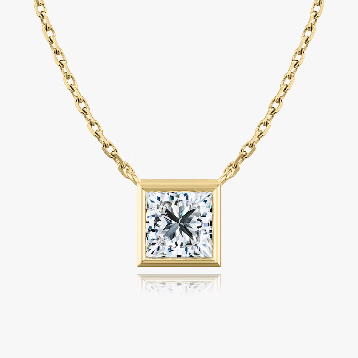 2 Carat Bezel Princess Tektaş Pırlanta Kolye sarı altın ön görünüm