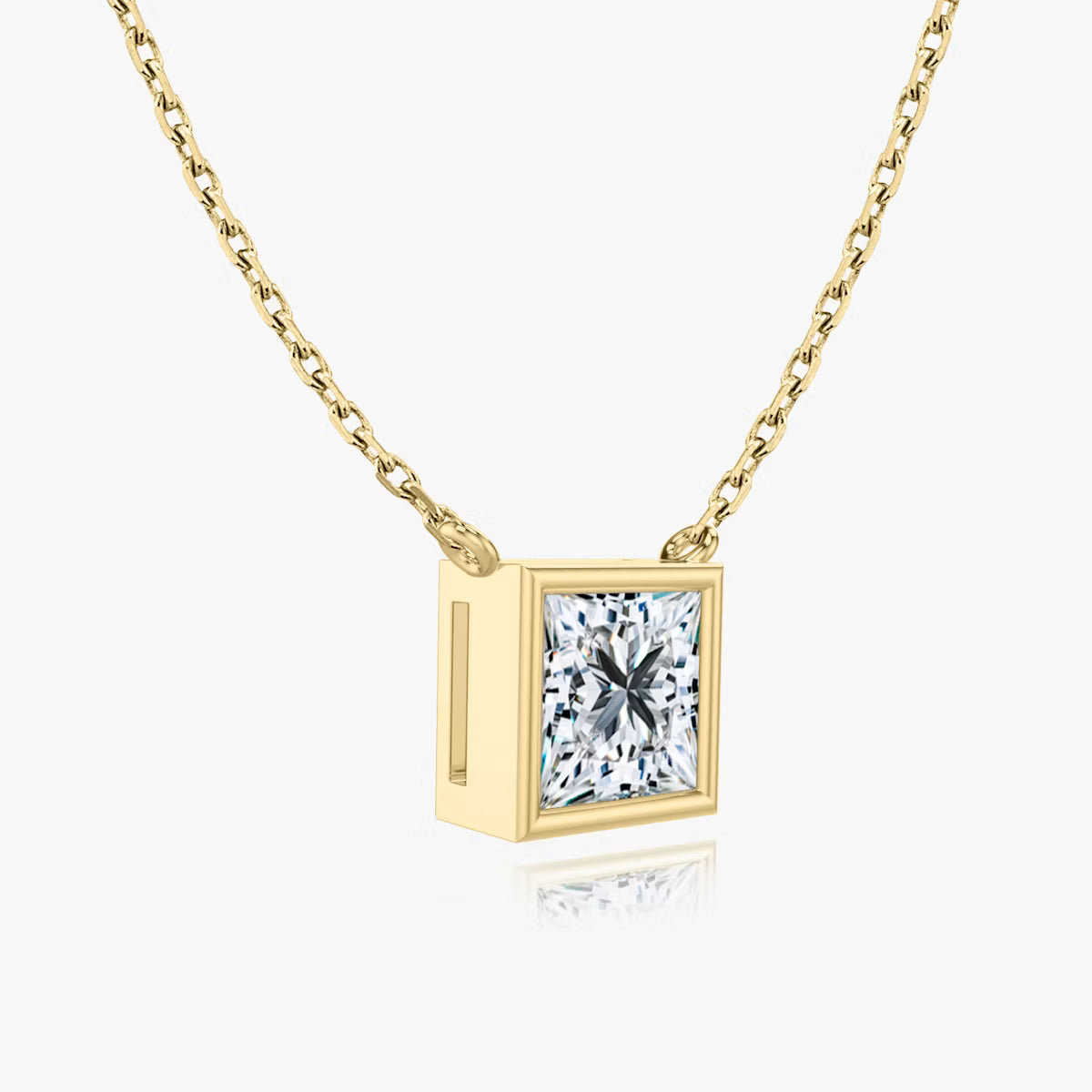 2 Carat Bezel Princess Tektaş Pırlanta Kolye sarı altın yan görünüm
