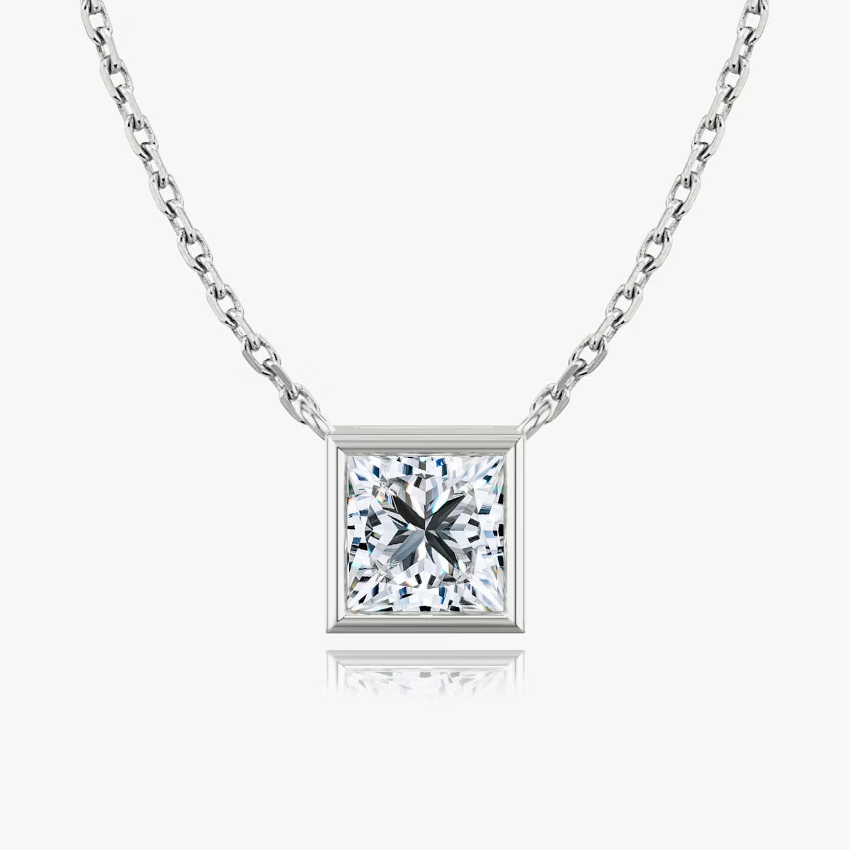 2 Carat Bezel Princess Tektaş Pırlanta Kolye beyaz altın ön görünüm