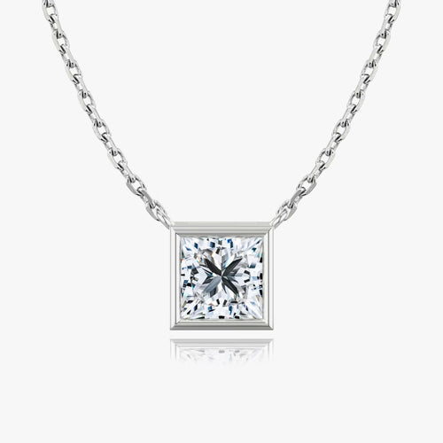 2 Carat Bezel Princess Tektaş Pırlanta Kolye beyaz altın ön görünüm