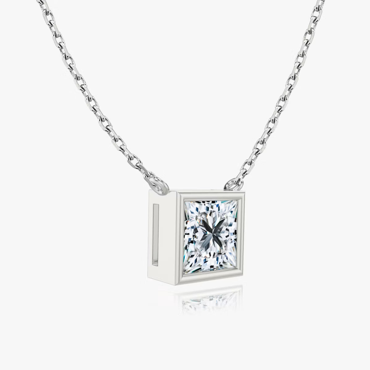 2 Carat Bezel Princess Tektaş Pırlanta Kolye beyaz altın yan görünüm