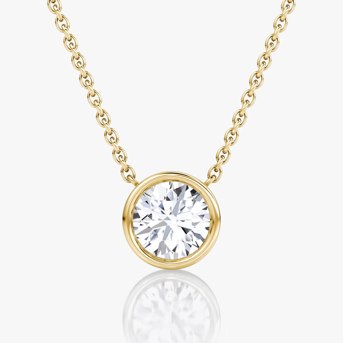 3 Carat Bezel Round Tektaş Pırlanta Kolye sarı altın ön görünüm