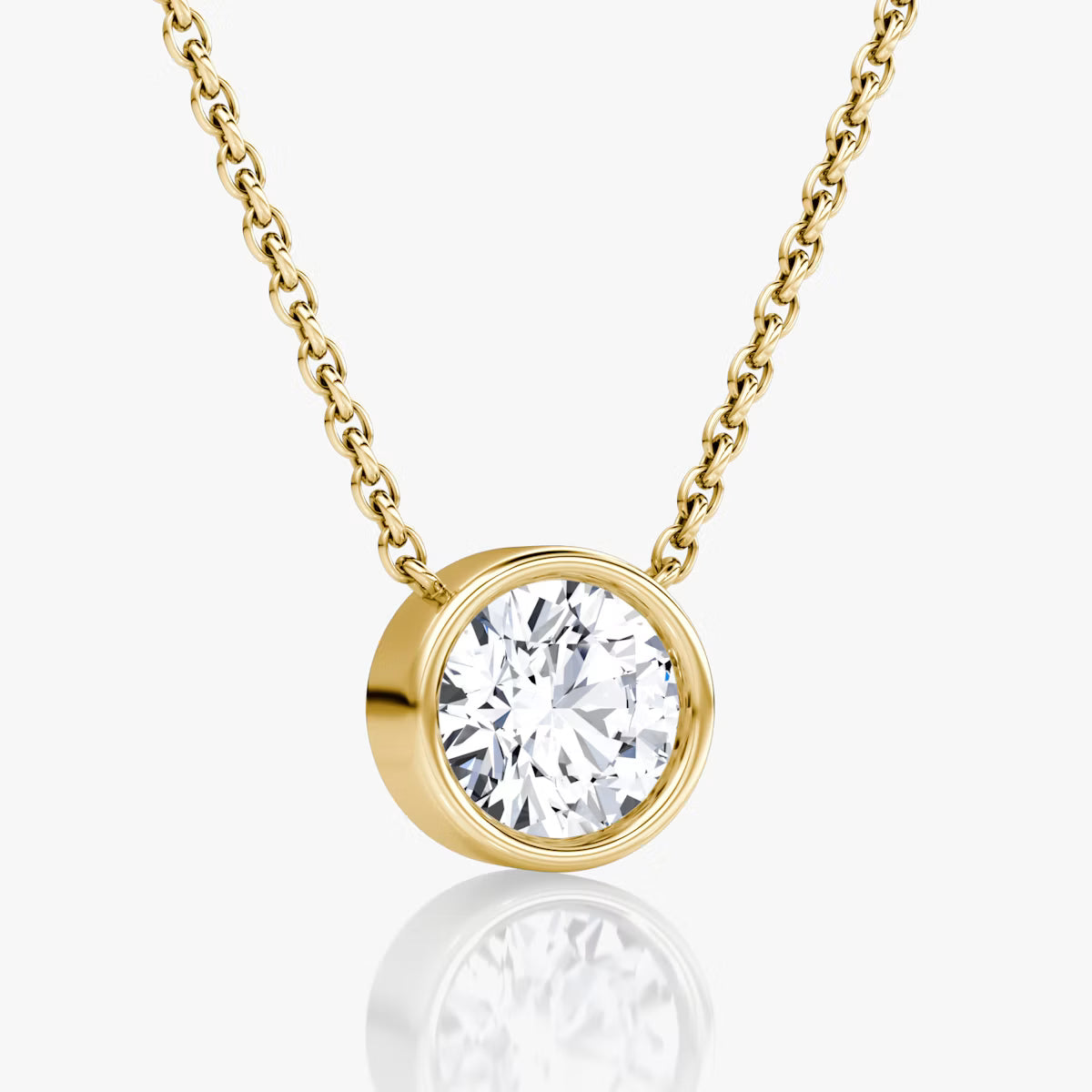 3 Carat Bezel Round Tektaş Pırlanta Kolye sarı altın yan görünüm