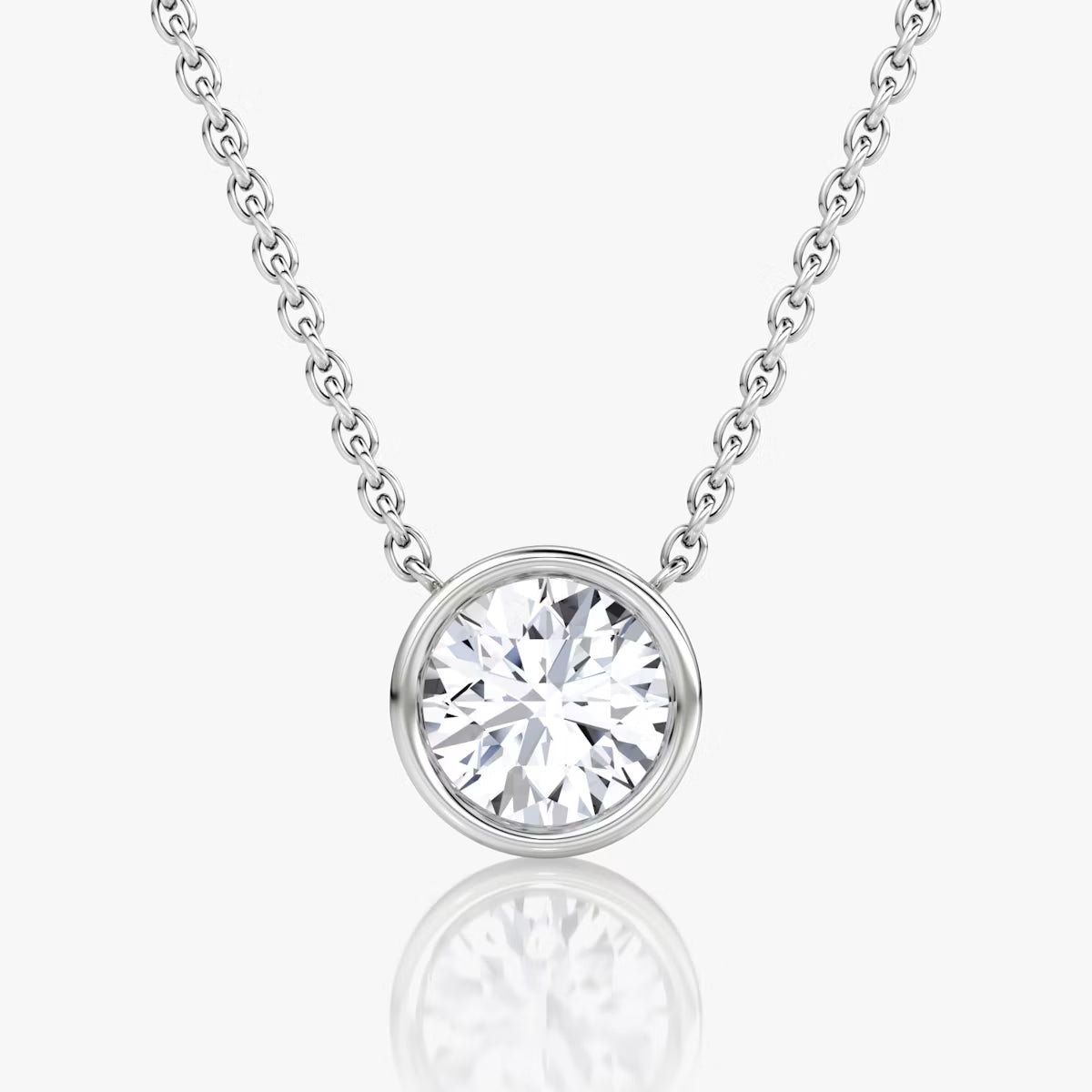 3 Carat Bezel Round Tektaş Pırlanta Kolye beyaz altın ön görünüm