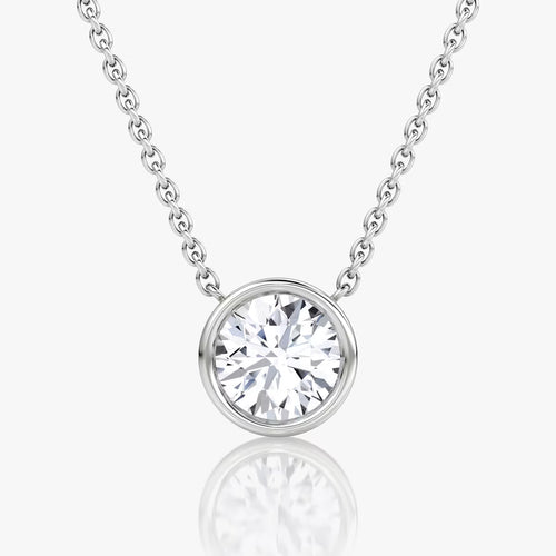 3 Carat Bezel Round Tektaş Pırlanta Kolye beyaz altın ön görünüm