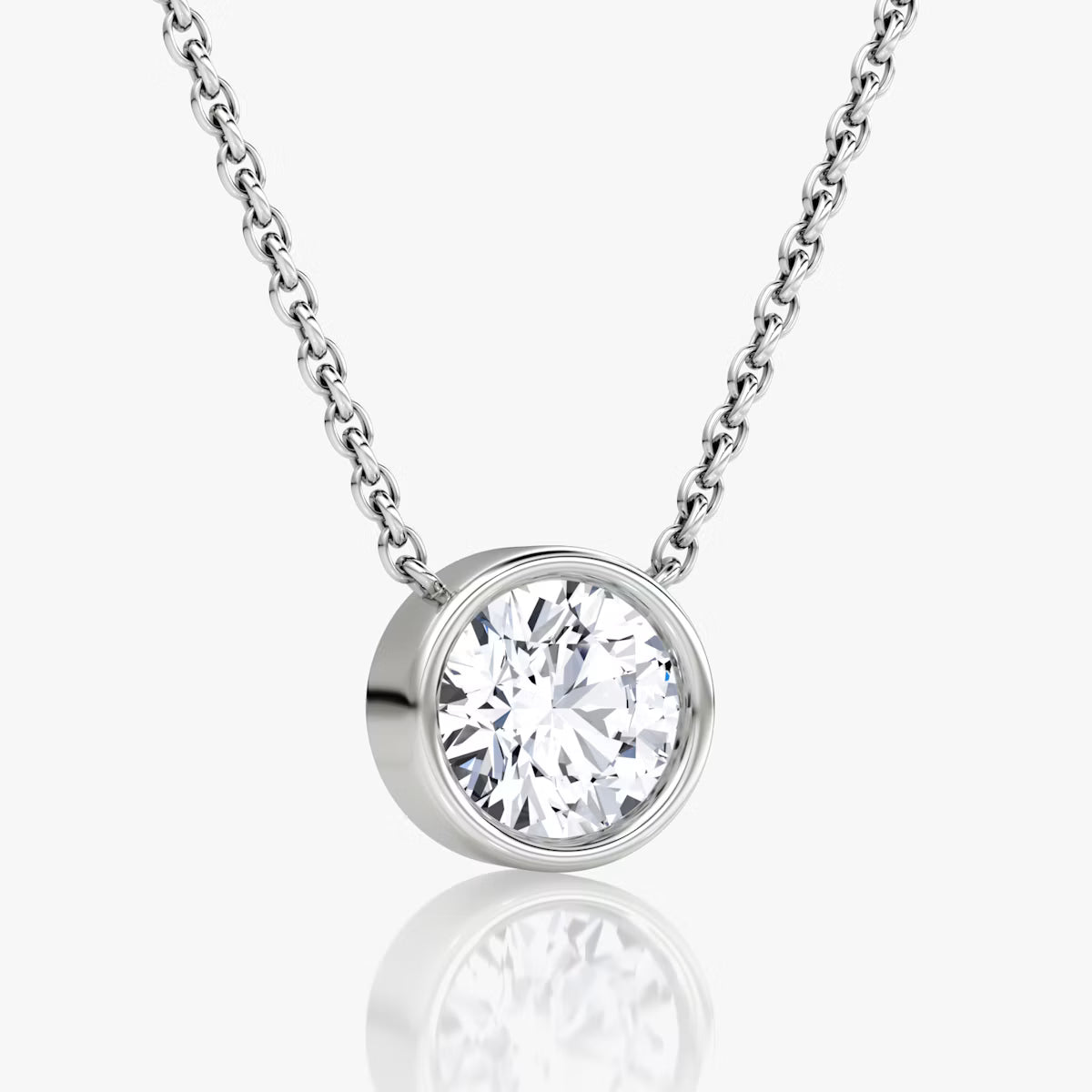 3 Carat Bezel Round Tektaş Pırlanta Kolye beyaz altın yan görünüm