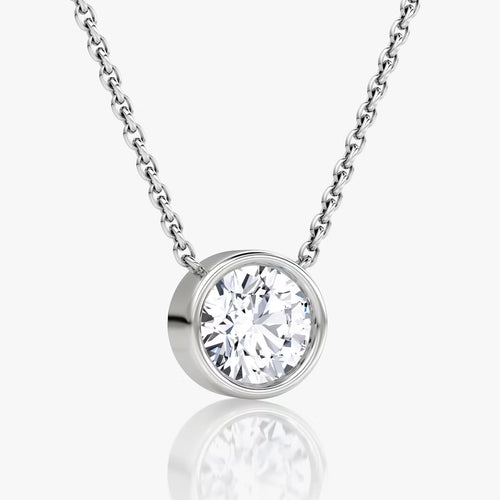 3 Carat Bezel Round Tektaş Pırlanta Kolye beyaz altın yan görünüm