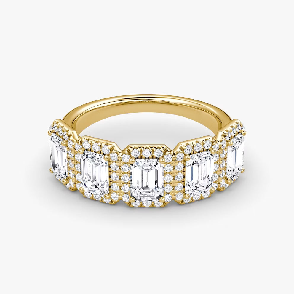 2.50 Carat Emerald Kesim Beştaş Halo Sarı Altın Ön