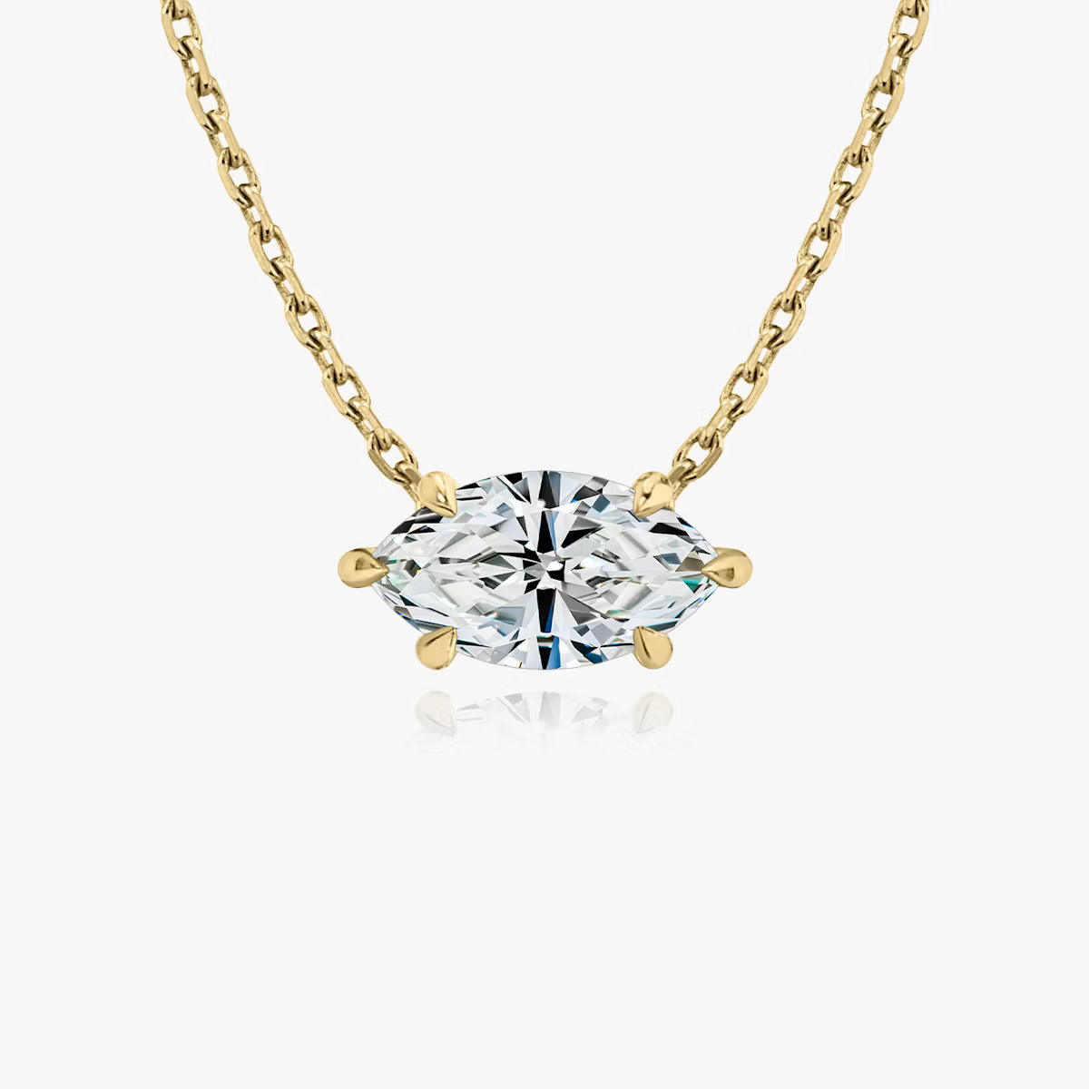 2 Carat Yatay Markiz Tektaş Pırlanta Kolye sarı altın ön görünüm