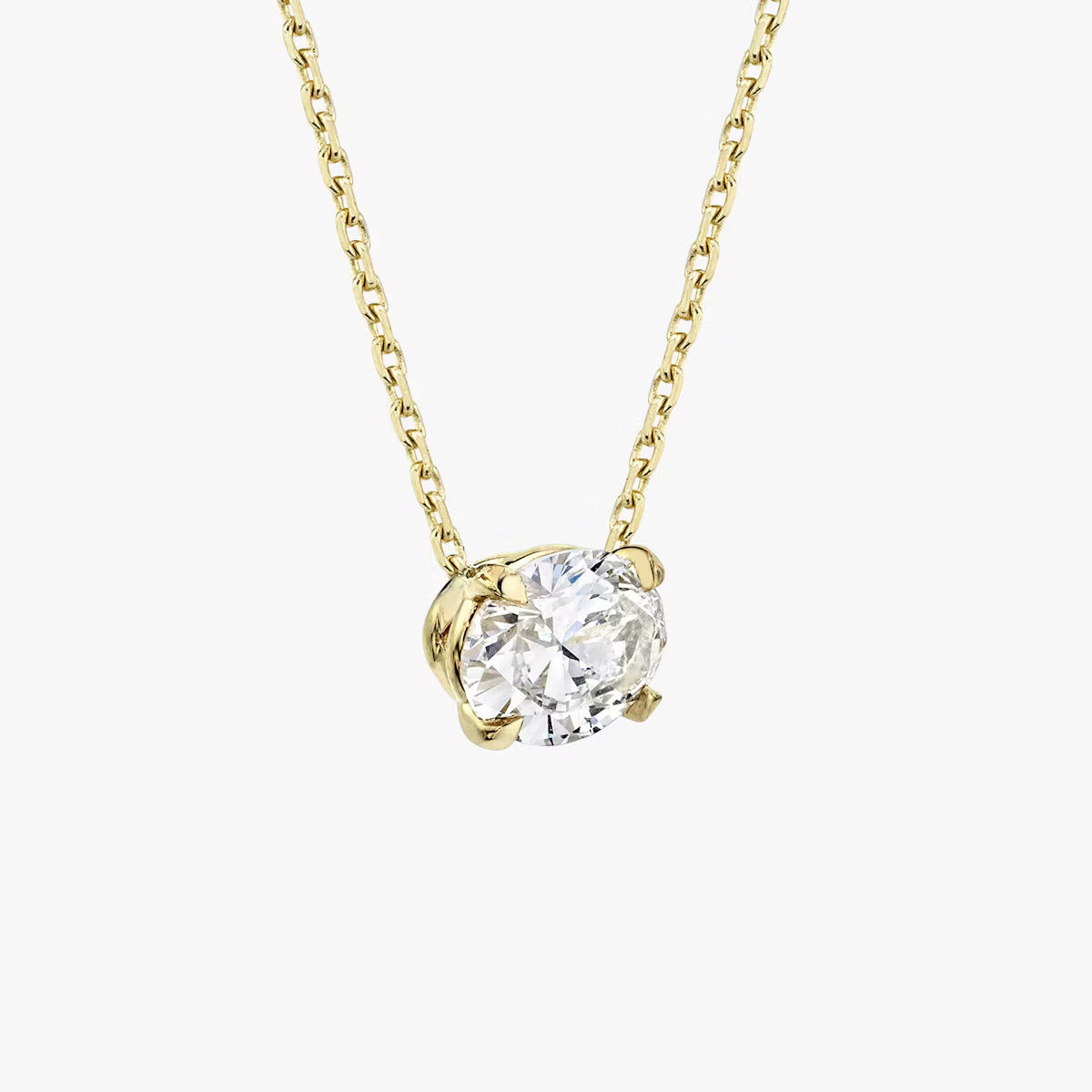 5 Carat Oval Tasarım Tektaş Pırlanta Kolye sarı altın yan görünüm