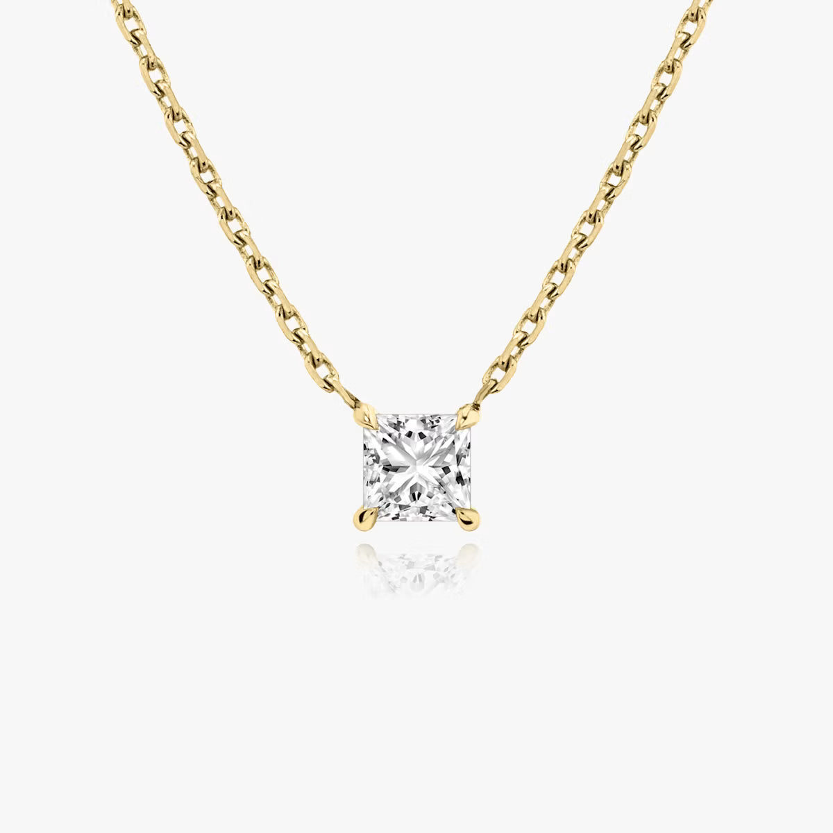 5 Carat Princess Tektaş Pırlanta Kolye sarı altın ön görünüm