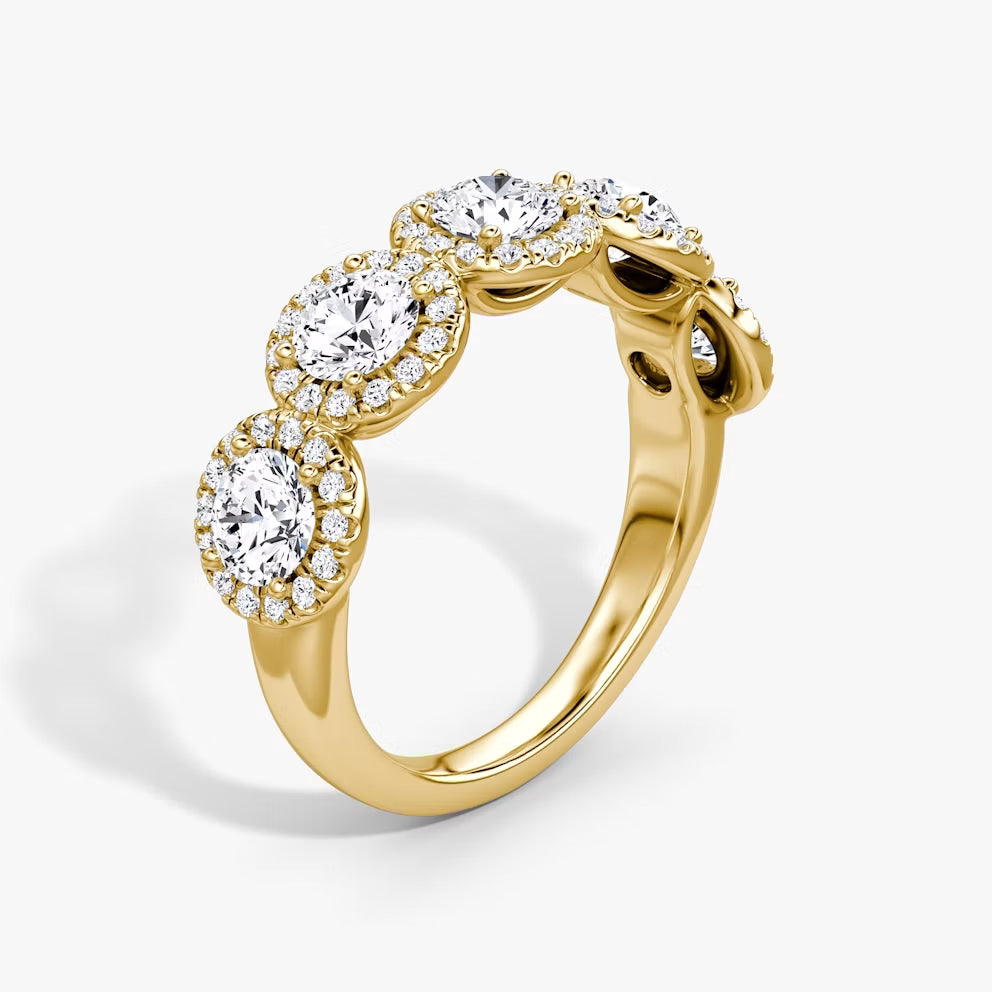 2.50 Carat Round Kesim Beştaş Halo Sarı Altın Dik Açı